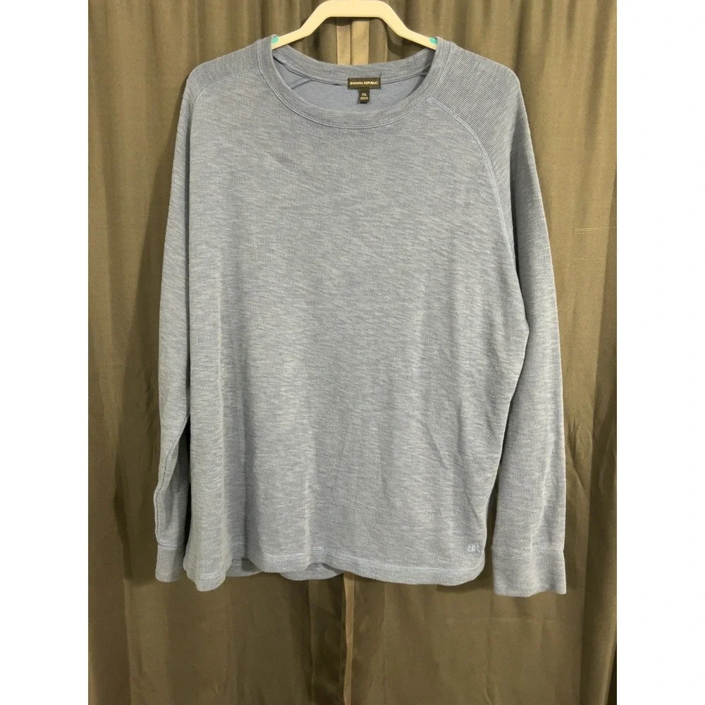 Banana Republic Mens XXL Blue Thermal Knit Shirt Long Sleeve Cotton Blend Casual